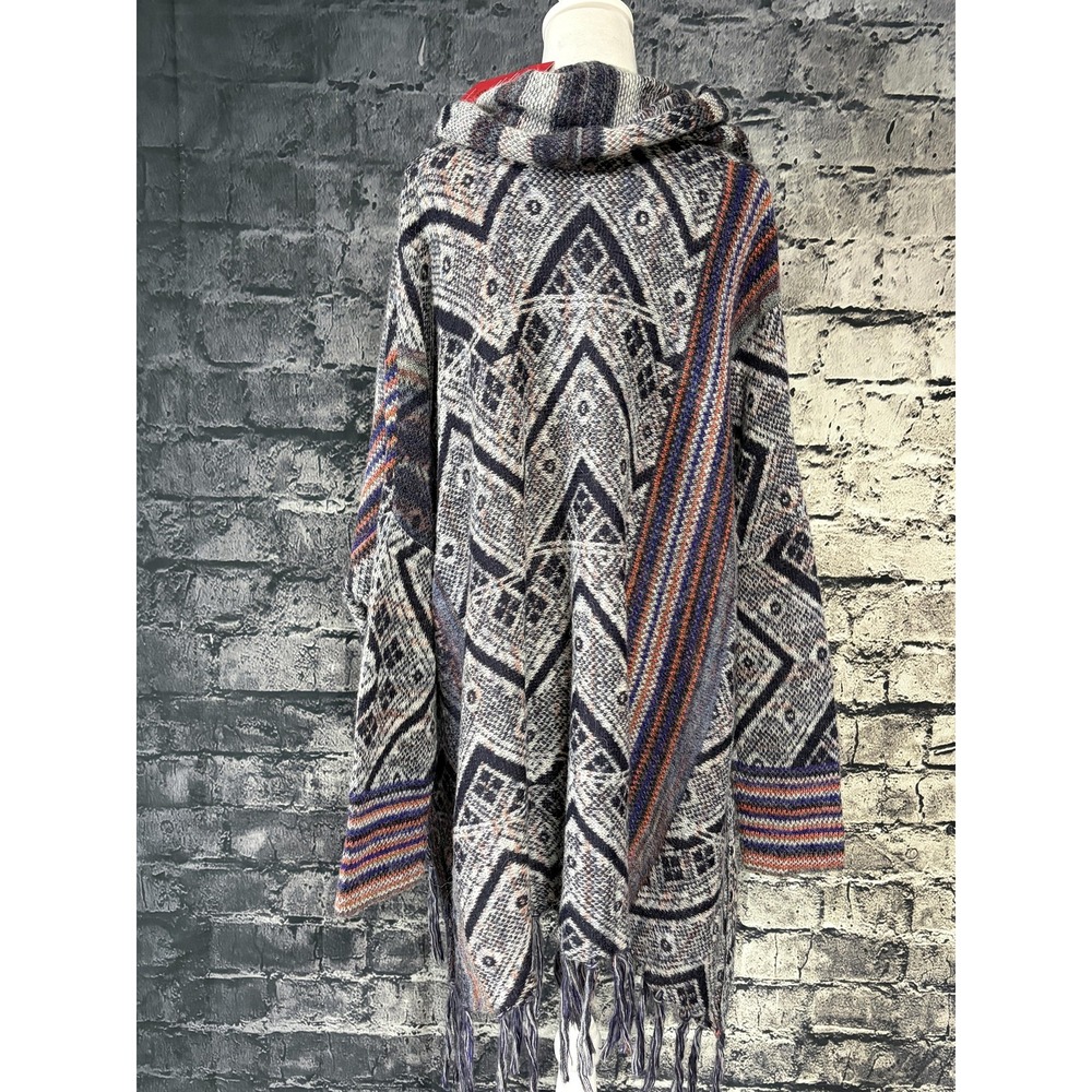 Free People Be The One Poncho Sweater Womens L Blue Cowl Neck Fringe OB454203 - Picture 5 of 16